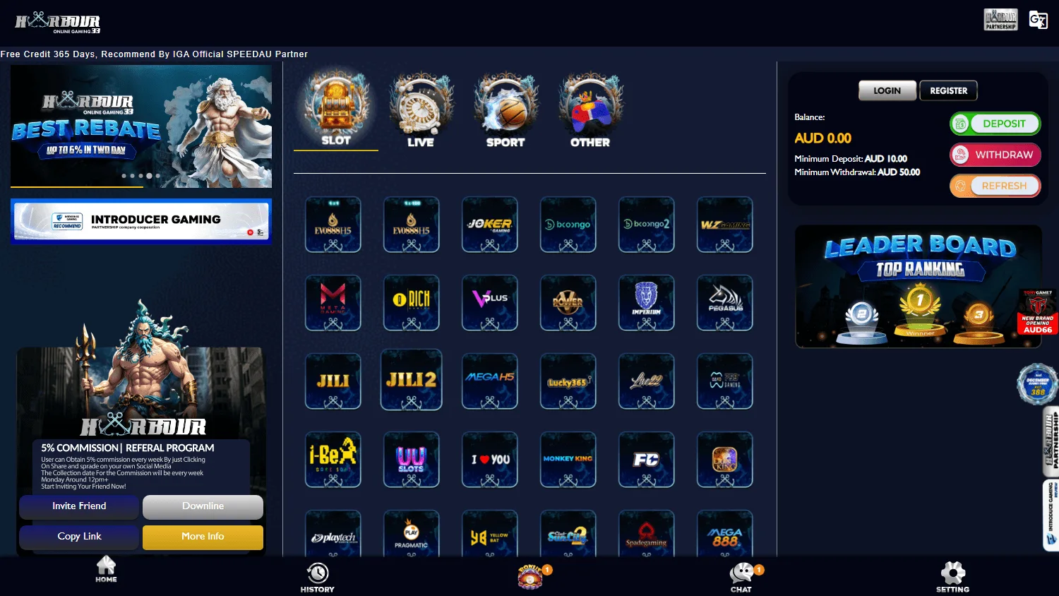 Harbour 33 Casino home on desktop