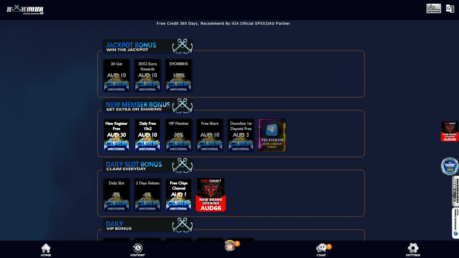 Harbour 33 Casino promotions on desktop